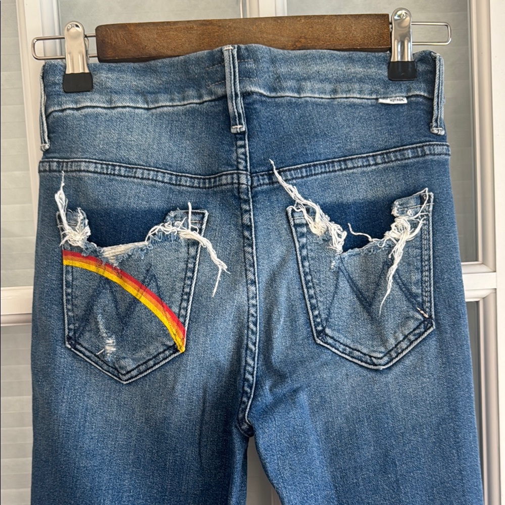 MOTHER Denim RAINBOW Pocket Jeans High Waisted Chew Dancing the Hula Size 24 - Picture 5 of 15